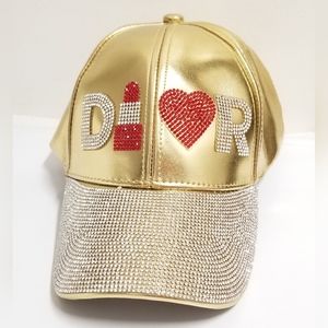 VERA New York Rhinestone Embellished Gold Baseball Cap